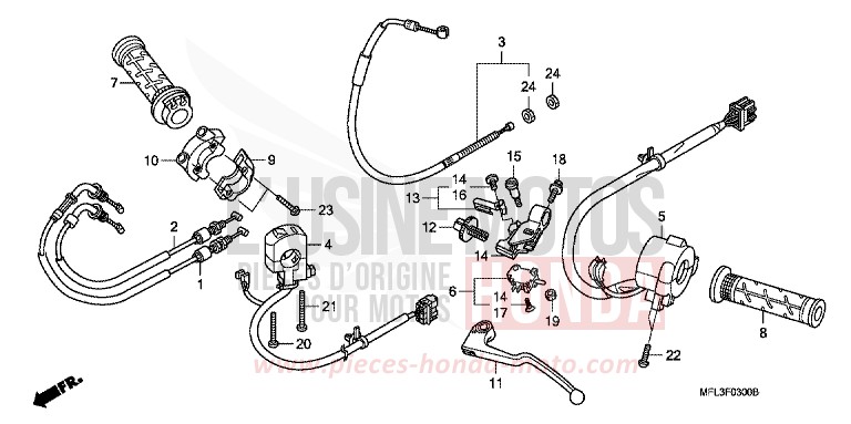 LEVIER DE GUIDON/COMMUTATEUR/CABLE von CBR1000RR "Fireblade" ACHILLES BLACK METALLIC-U (NH124) von 2009